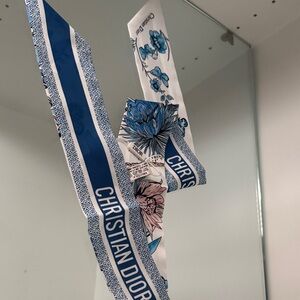 Christian Dior Blue and White Floral twilly